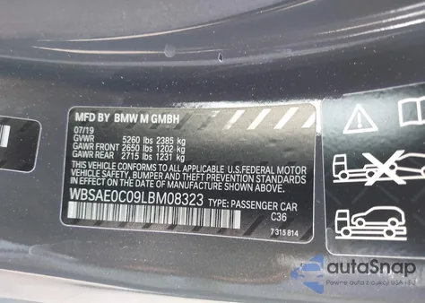 2020 BMW M8 Competition z USA, uszkodzony, nr VIN WBSAE0C09LBM08323